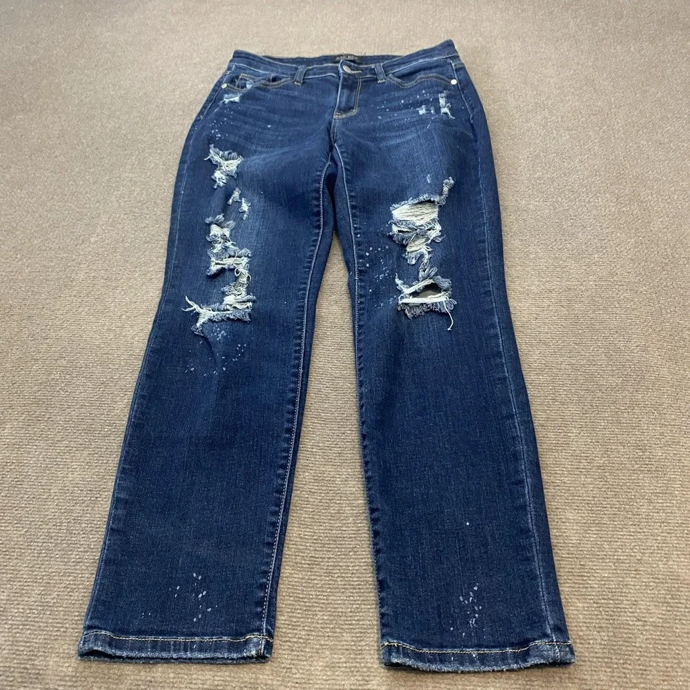 Judy Blue Jeans Womens 7/28 Blue Distressed Boyfriend‎ Fit Mid Rise Denim Pants